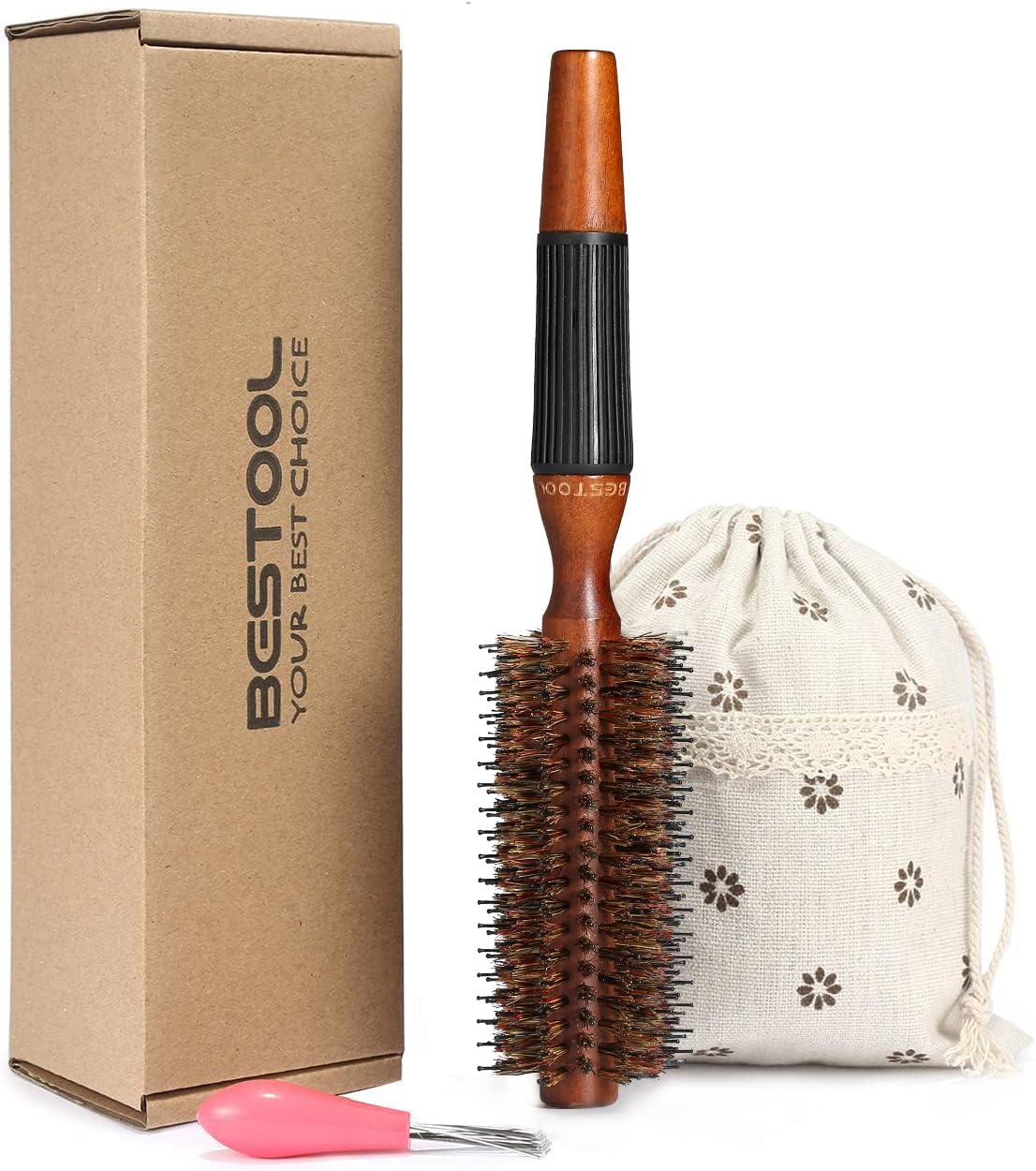 BESTOOL Round Brush for Blow Drying, Boar Bristle Round Hair Brush with Wooden B...
