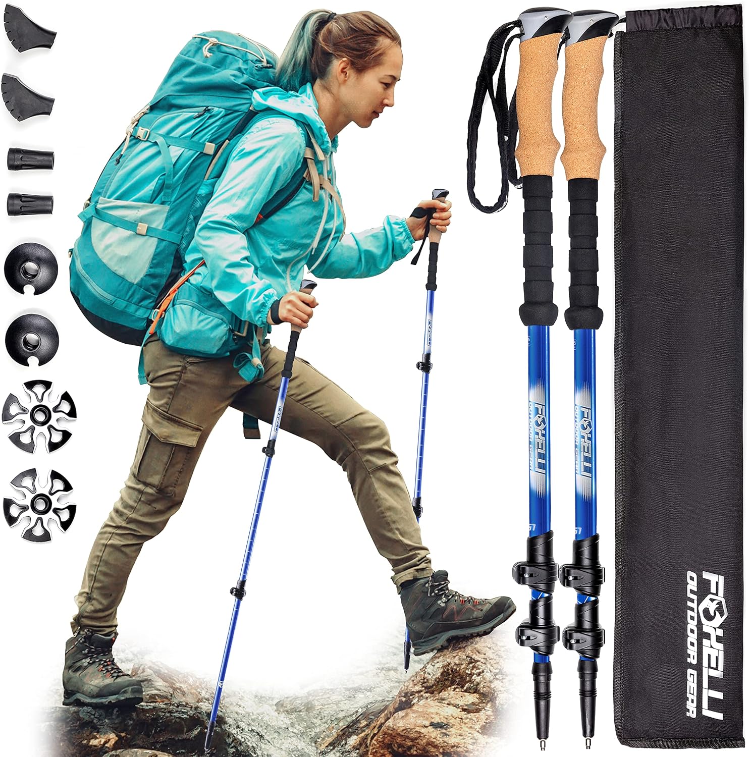 Foxelli Carbon Fiber Trekking Poles – Lightweight Collapsible Hiking Poles, Shoc...