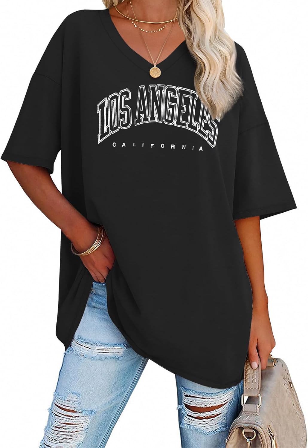 ATHMILE Womens Oversized T Shirts, Special V Neck Tees, Cozy Half Sleeve Comfy T...
