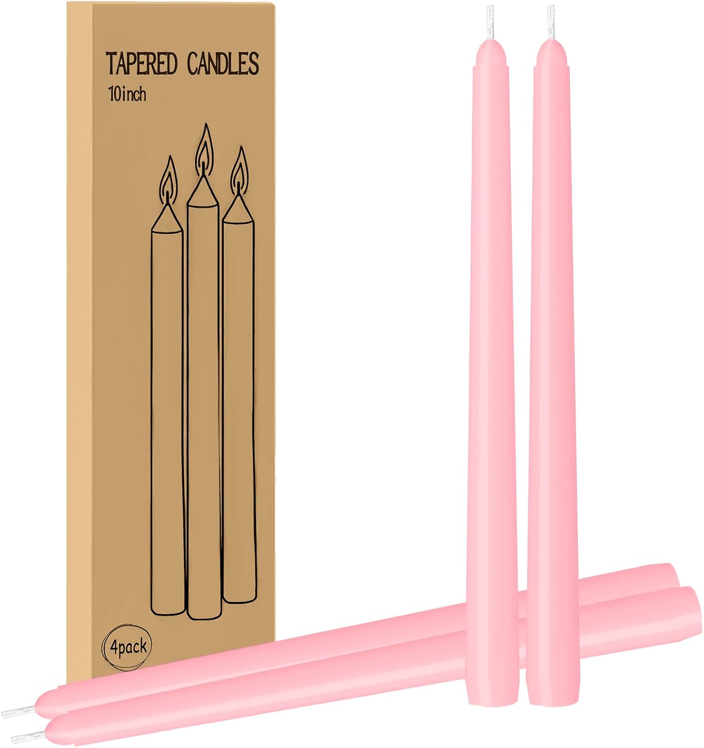 4 Pack Pink Taper Candles - Taper Candles 10 Inch Dripless, Smokeless & Unscente...