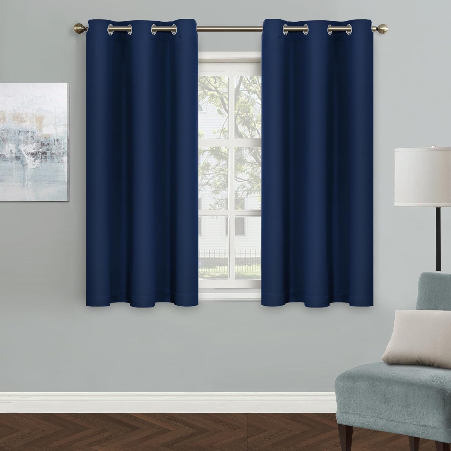MYSKY HOME Navy Blue Blackout Curtain for Bedroom, Short Curtains 45 Inch Long K...