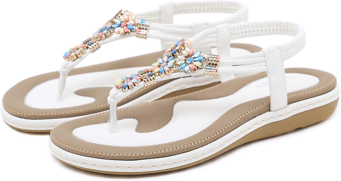 FOGOIN Sandals Womens Ladies Flip Flops Summer Flat Leather Sandal Toe Post Bohe...