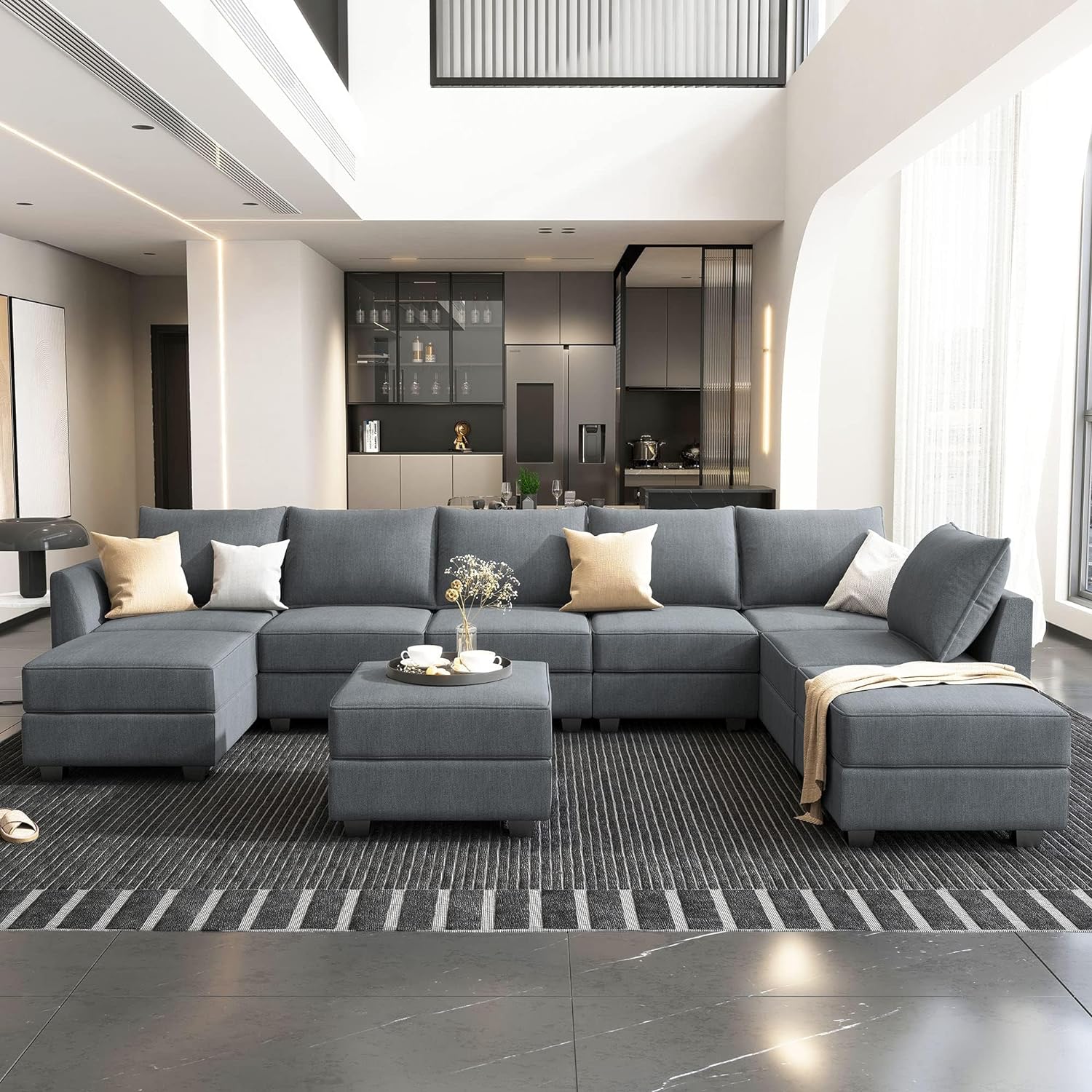 HONBAY Modular Sectional Sofa with Storage Reversible Sectional Modular Sofa Cou...