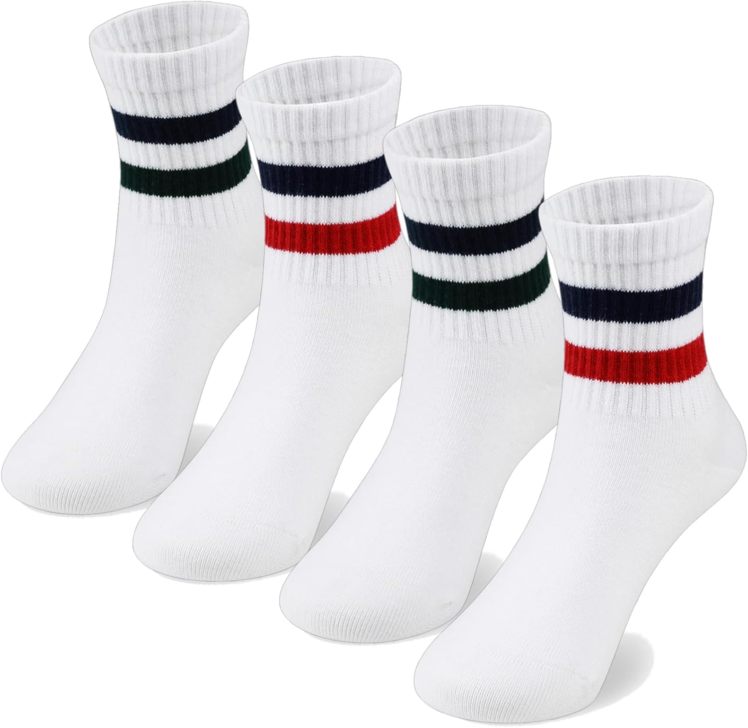 COTTON DAY Kids Girls Pink White Crew Athletic Socks with Retro Stripes Hearts H...
