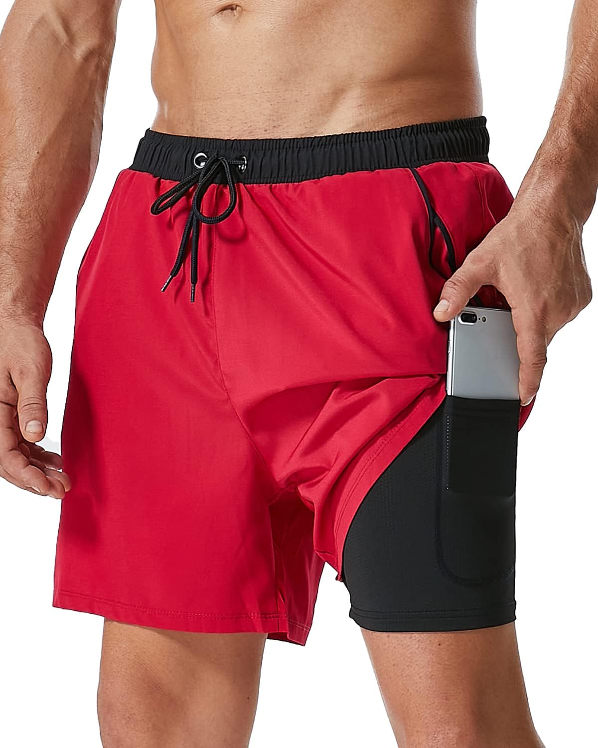SILKWORLD Quick Dry Mens Swimming Trunks with Compression Liner Bathing Suit Swi...