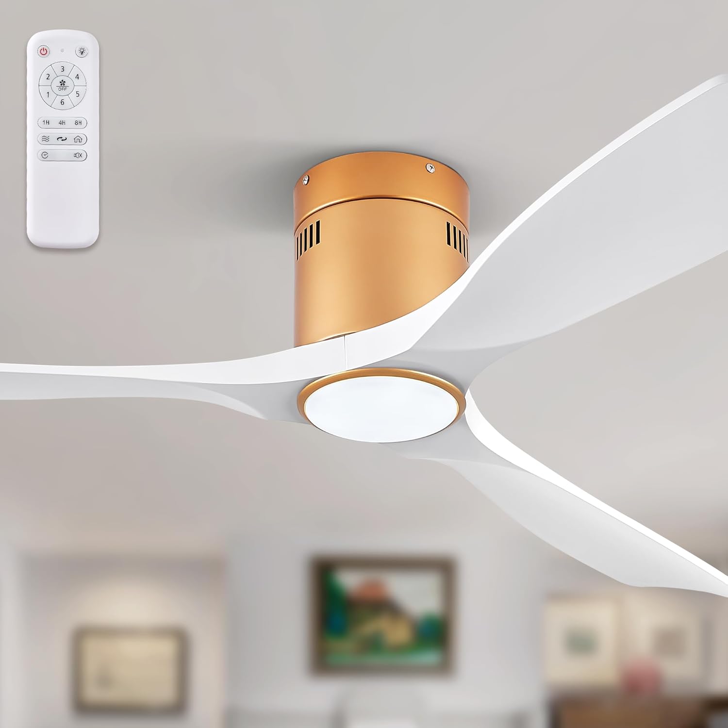 52" Ceiling Fans with Lights and Remote Control,Modern Flush Mount Ceiling Fan w...