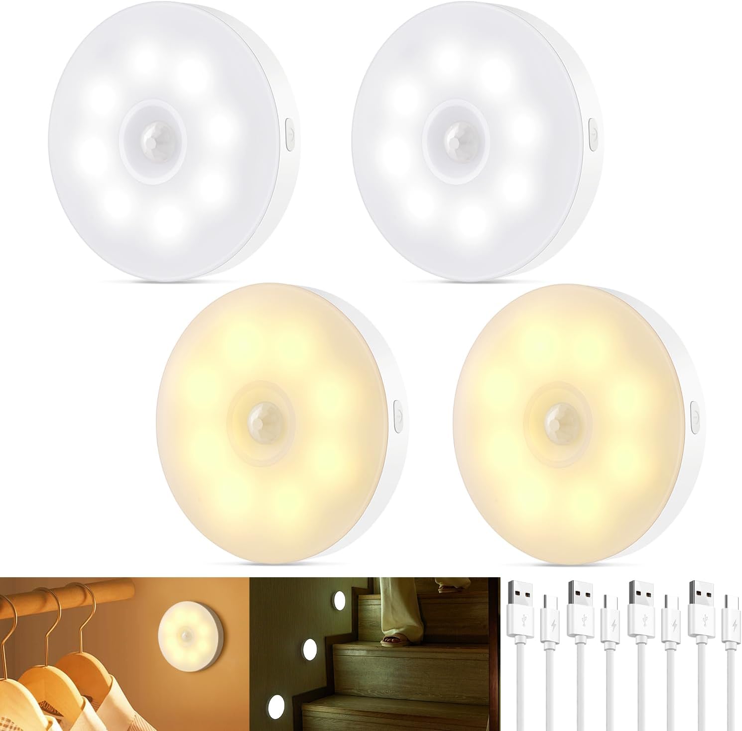 QNUJN Motion Sensor Lights Indoor Rechargeable, Dimmable Night Light Warm/Cool W...