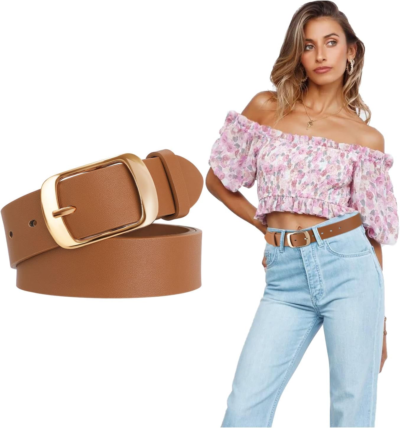 SUOSDEY Fashion Womens Leather Belt, Soft Leather Waist Belt with Pin Buckle for...