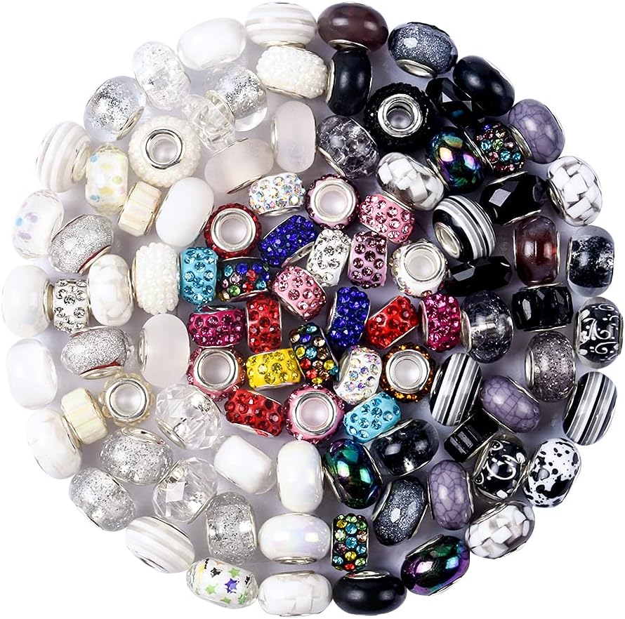 Aipridy Assortment European Large Hole Beads, Special Spacer Beads Rhinestone Cr...