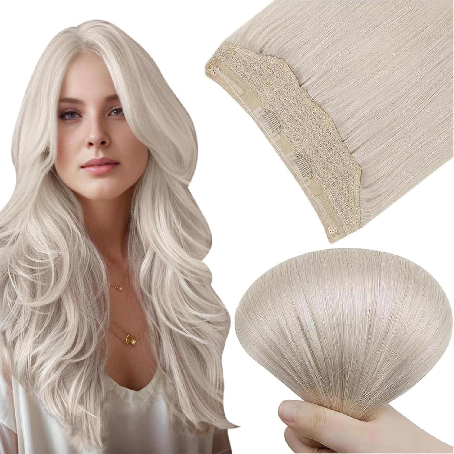 Easyouth Wire Extensions Human Hair White Blonde Wire Hair Extensions Real Hair...