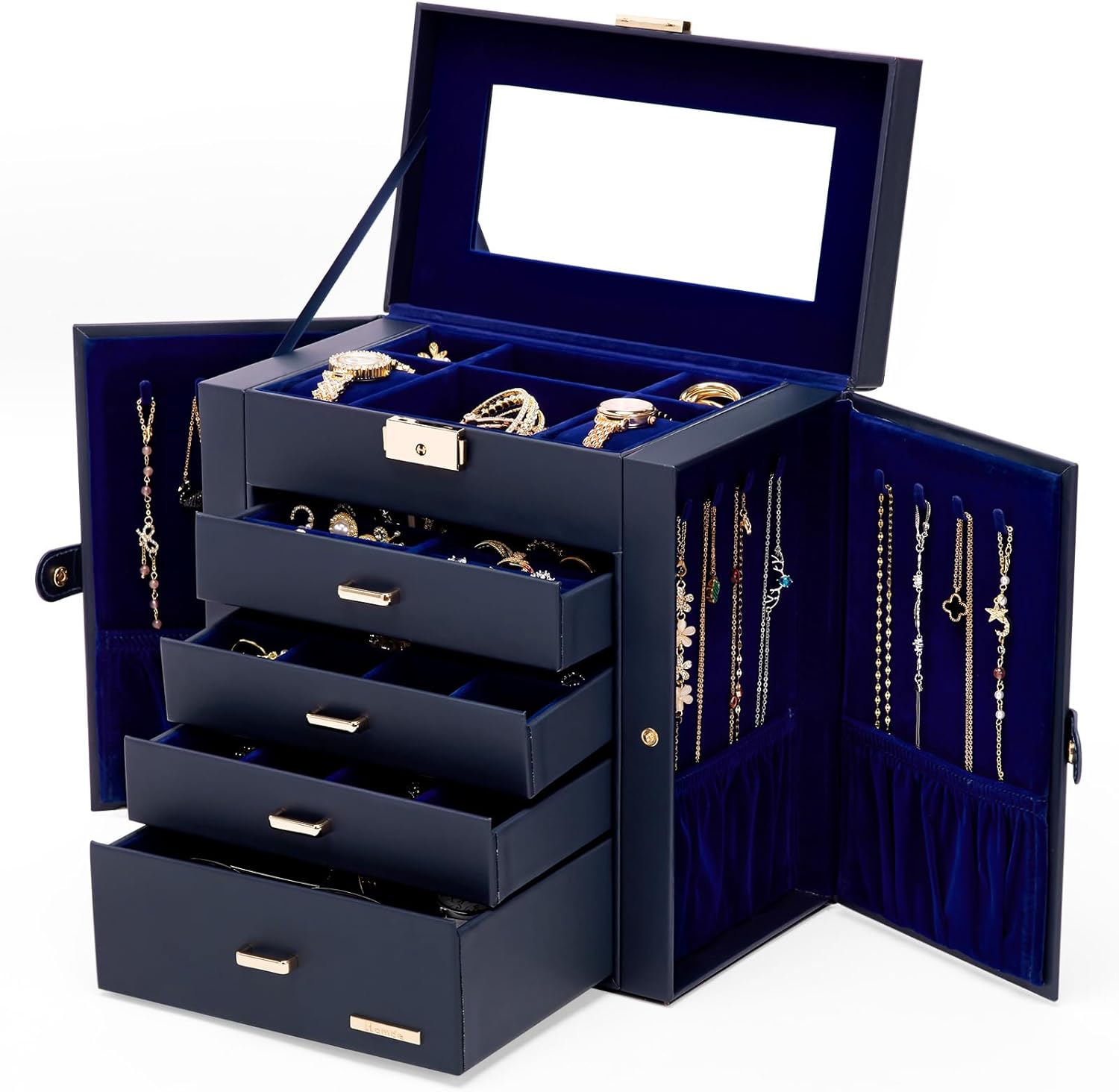 Homde Synthetic Leather Jewelry Box, Special Huge Jewelry Organizer with Mirror,...