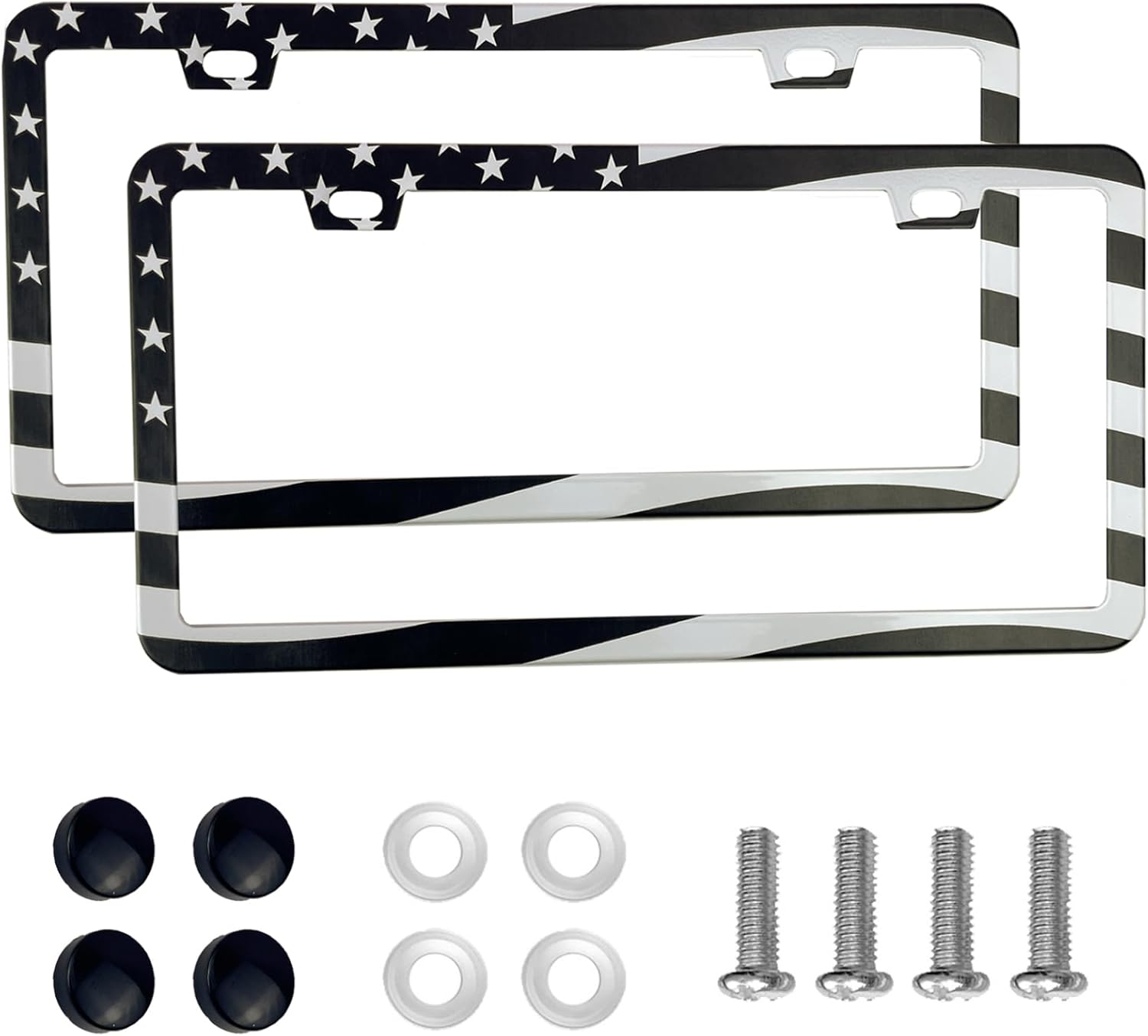 2PCS Premium American Flag License Plate Frame, Black License Plate Frames, 2 Ho...