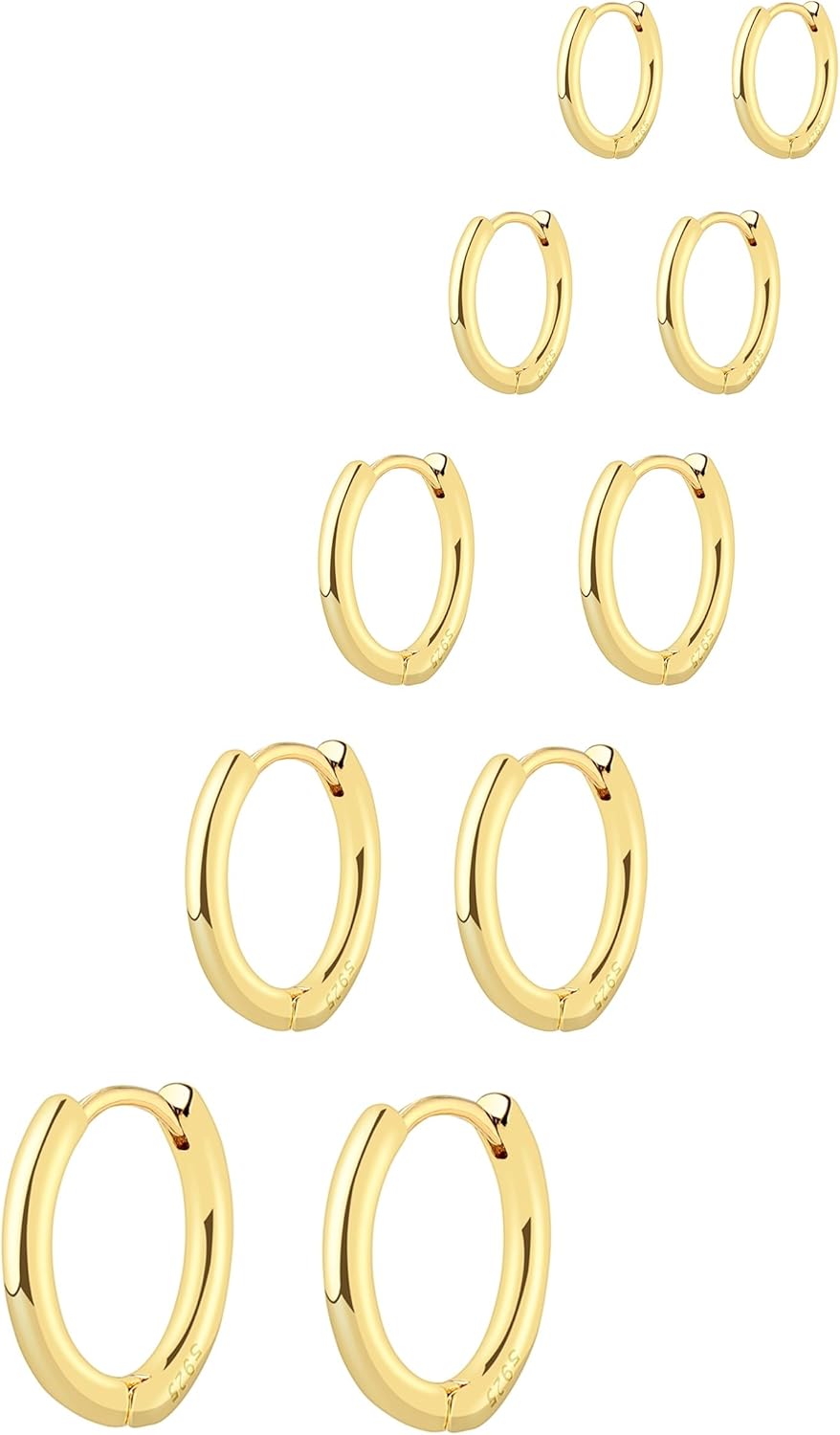 Small Gold Hoop Huggie Earrings Set for Women Non Tarnish 14K Gold Plated Lightw...