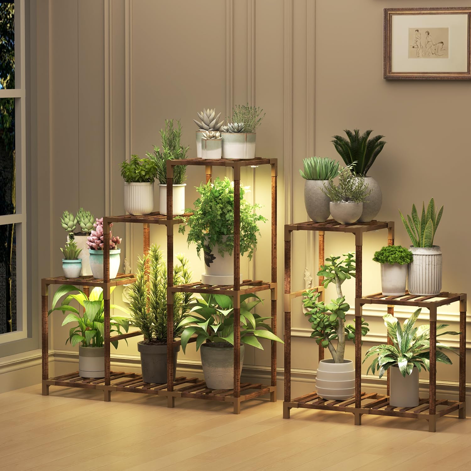 HOMKIRT 12 Tier Corner Plant Stand, Special Tiered Plant Shelf with Grow Lights...