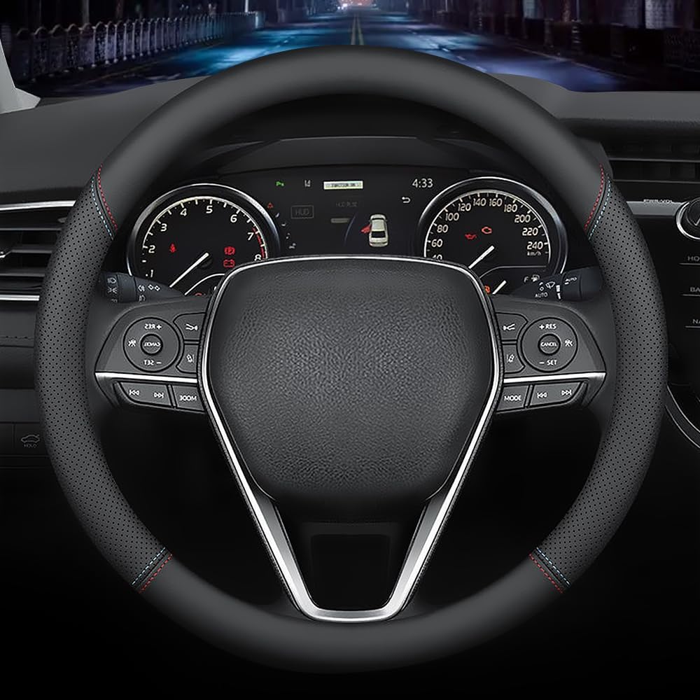 LKWLIKEI Nappa Premium Leather car Steering Wheel Cover, Non-Slip, Breathable, U...