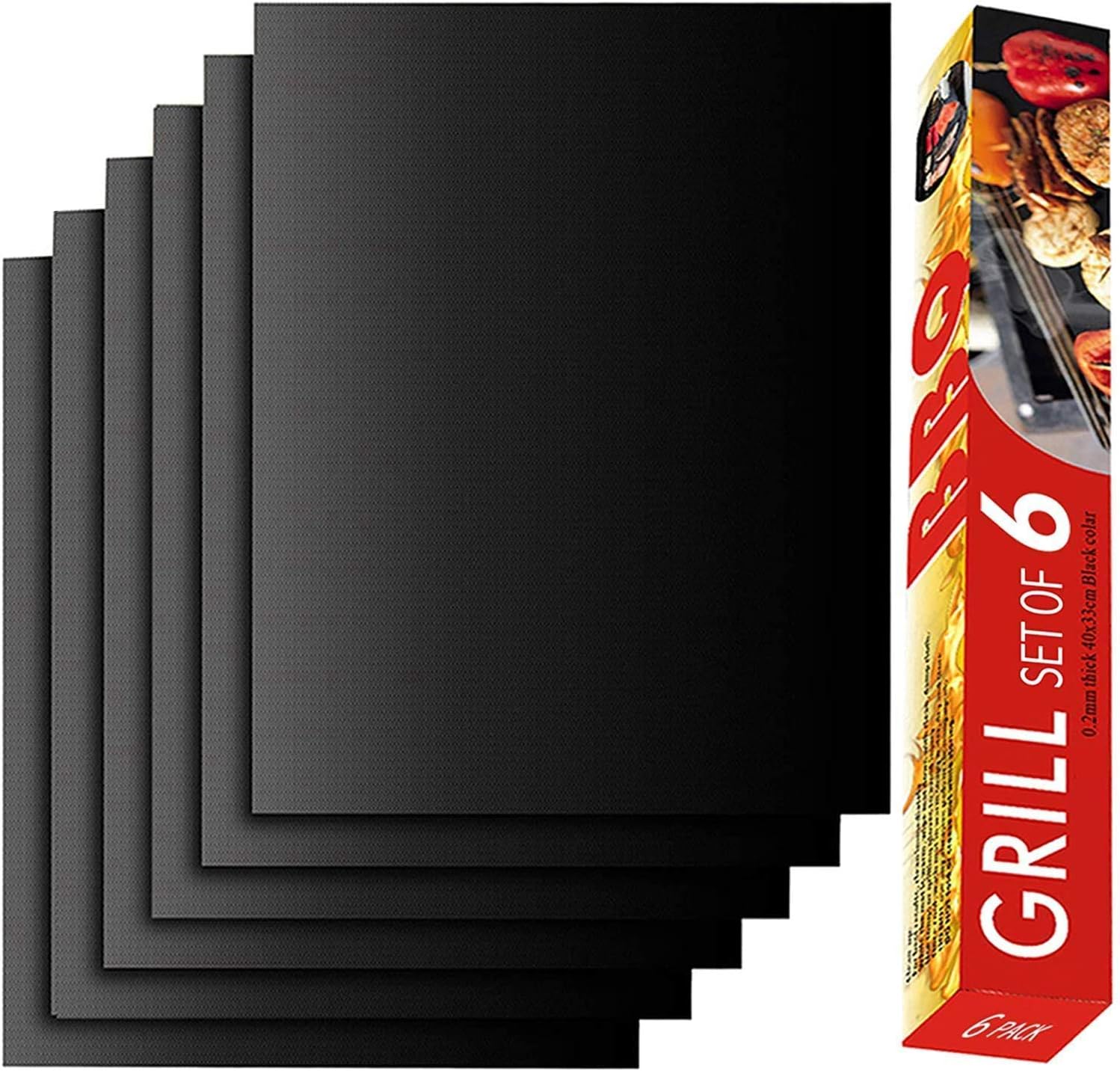 RENOOK Grill Mat Set of 6 - 100% Non-Stick Reusabl...
