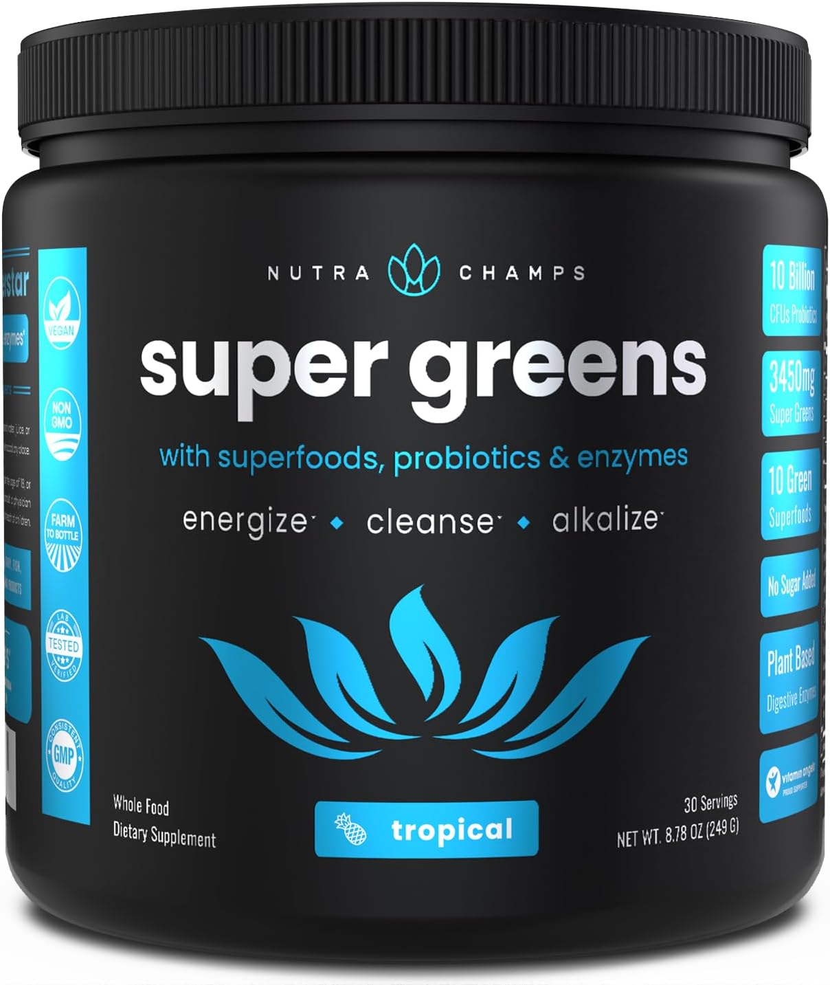NutraChamps Super Greens Powder Premium Superfood | 20+ Organic Green Veggie Who...