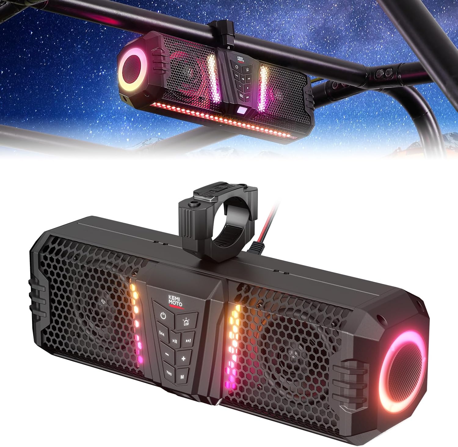 KEMIMOTO Midnight 40 16-inch IP66 Waterproof UTV Sound Bar, Louder RGB 2-Speaker...