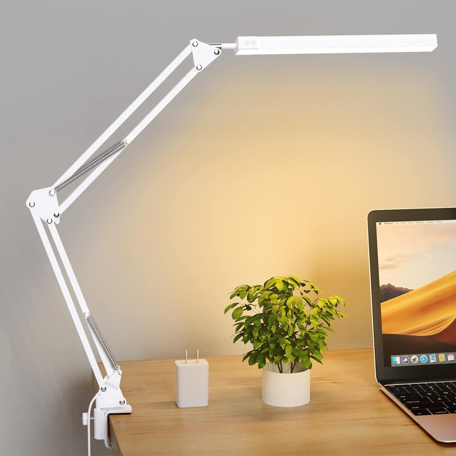LED Desk Lamp, Swing Arm Desk Light with Clamp, 3 Lighting 10 Brightness Eye-Car...
