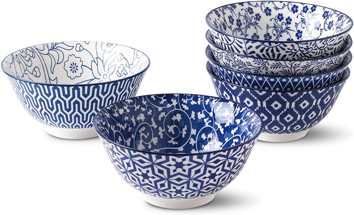 Selamica Blue and White Porcelain, Special Cereal Bowl Set, Innovative 20oz Cera...