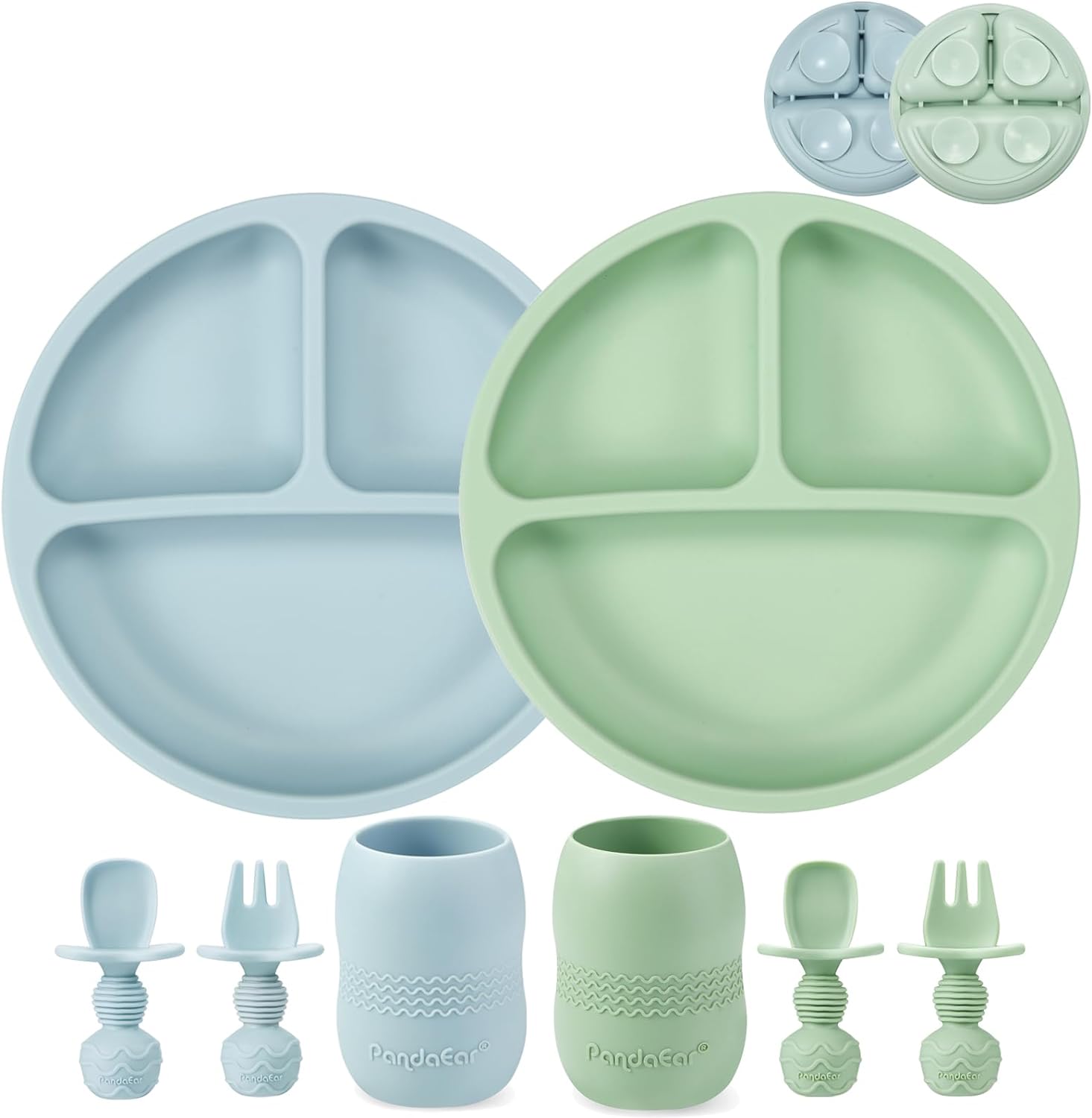 PandaEar Silicone Baby Feeding Set| 2 Pack Silicone Divided Suction Plate and 2...
