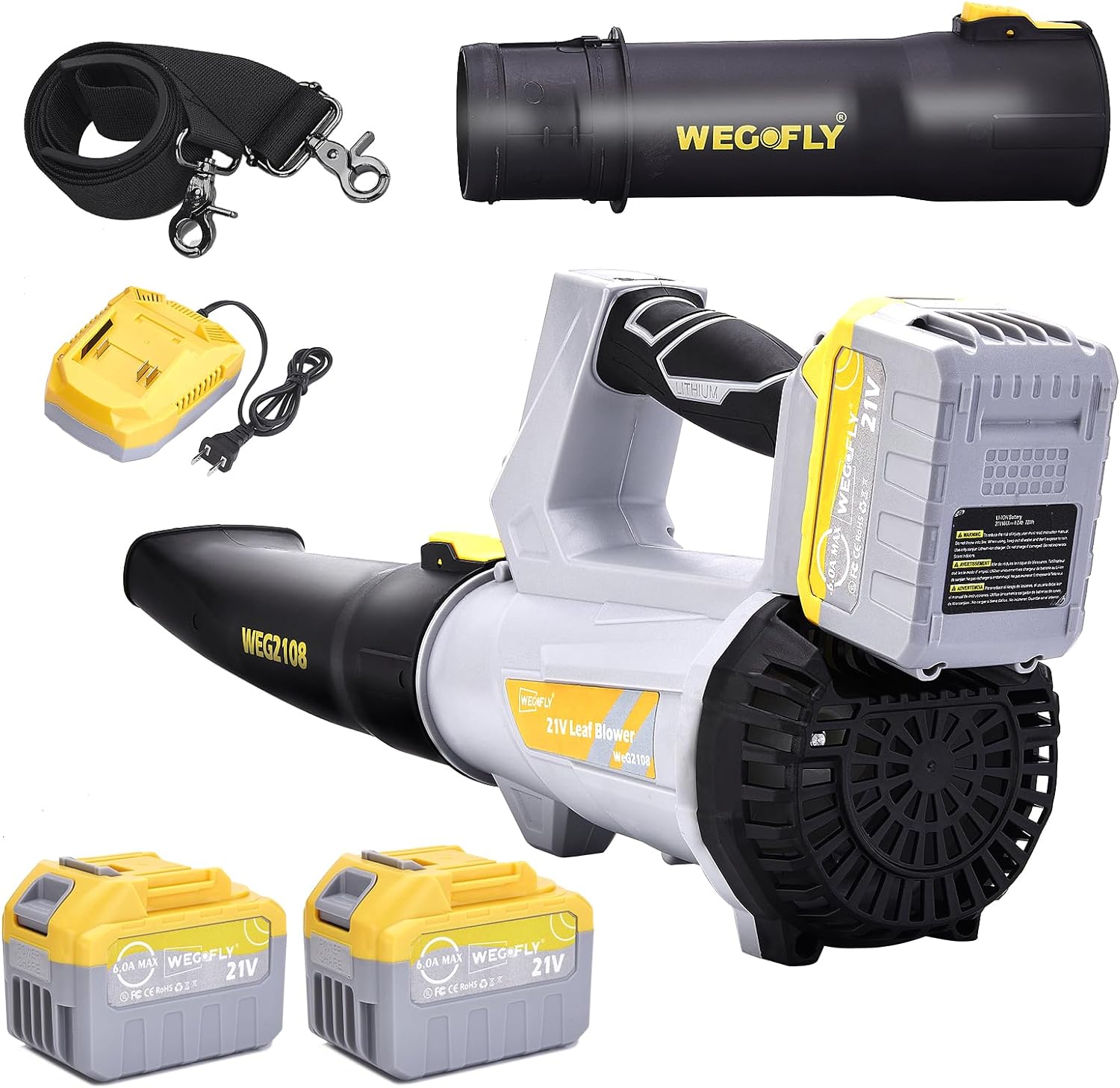 Cordless Leaf Blower, 2 x 21V 6.0Ah Battery and Charger, 580CFM / 160MPH Electri...
