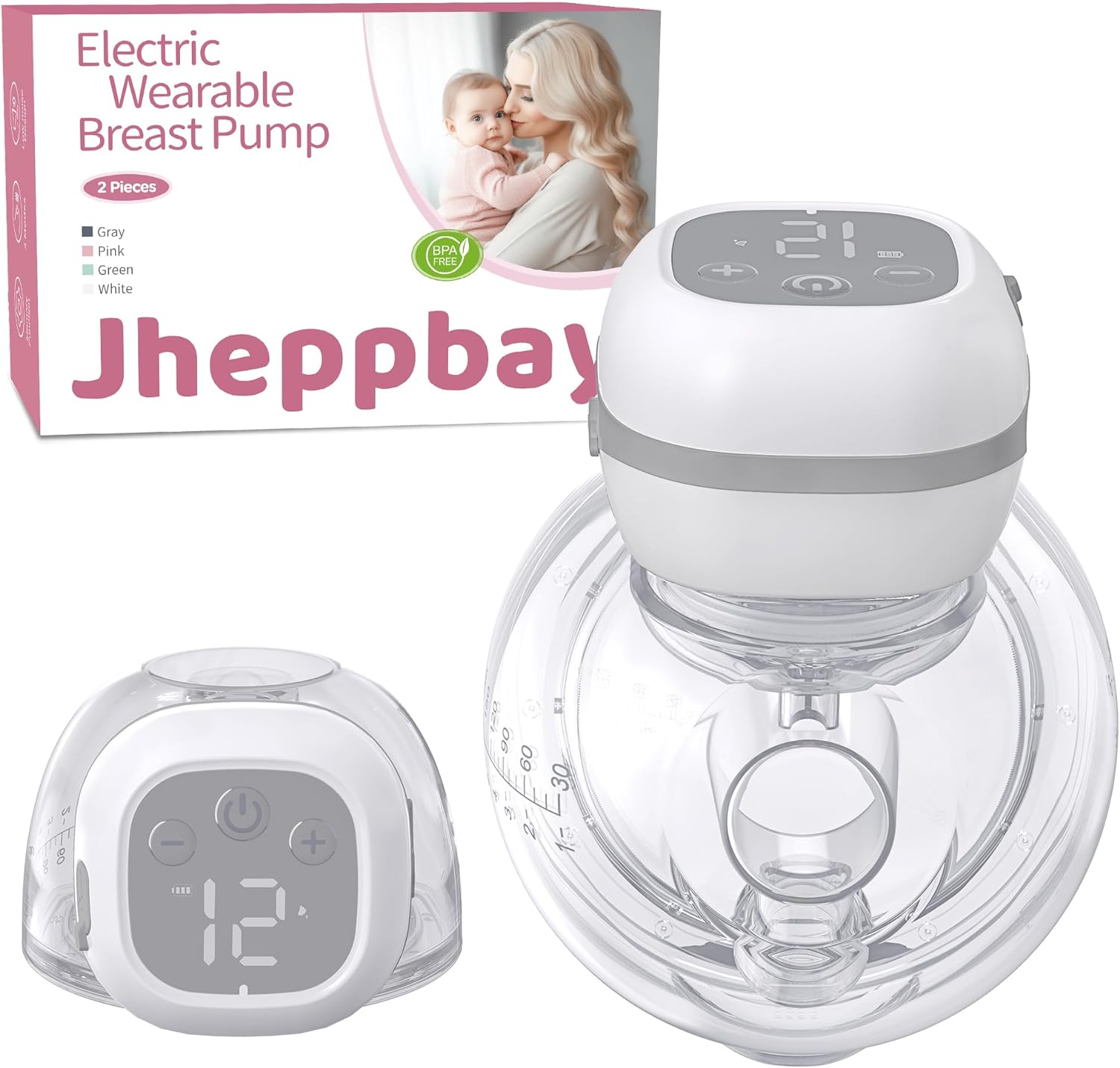 Jheppbay Double Electric Breast Pumps - 12 Levels & 3 Modes Wearable Breast Pump...
