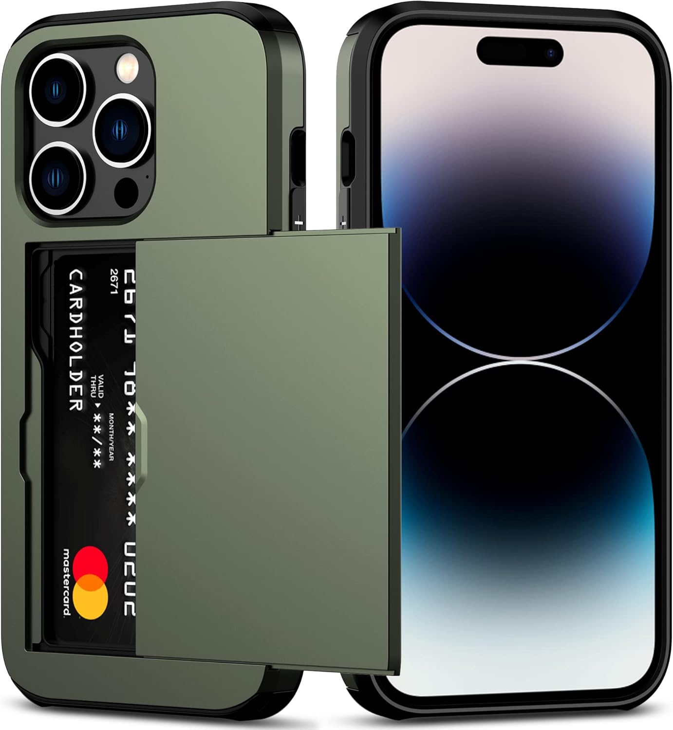 Nvollnoe for iPhone 14 Pro Case with Card Holder Heavy Duty Protective Dual Laye...
