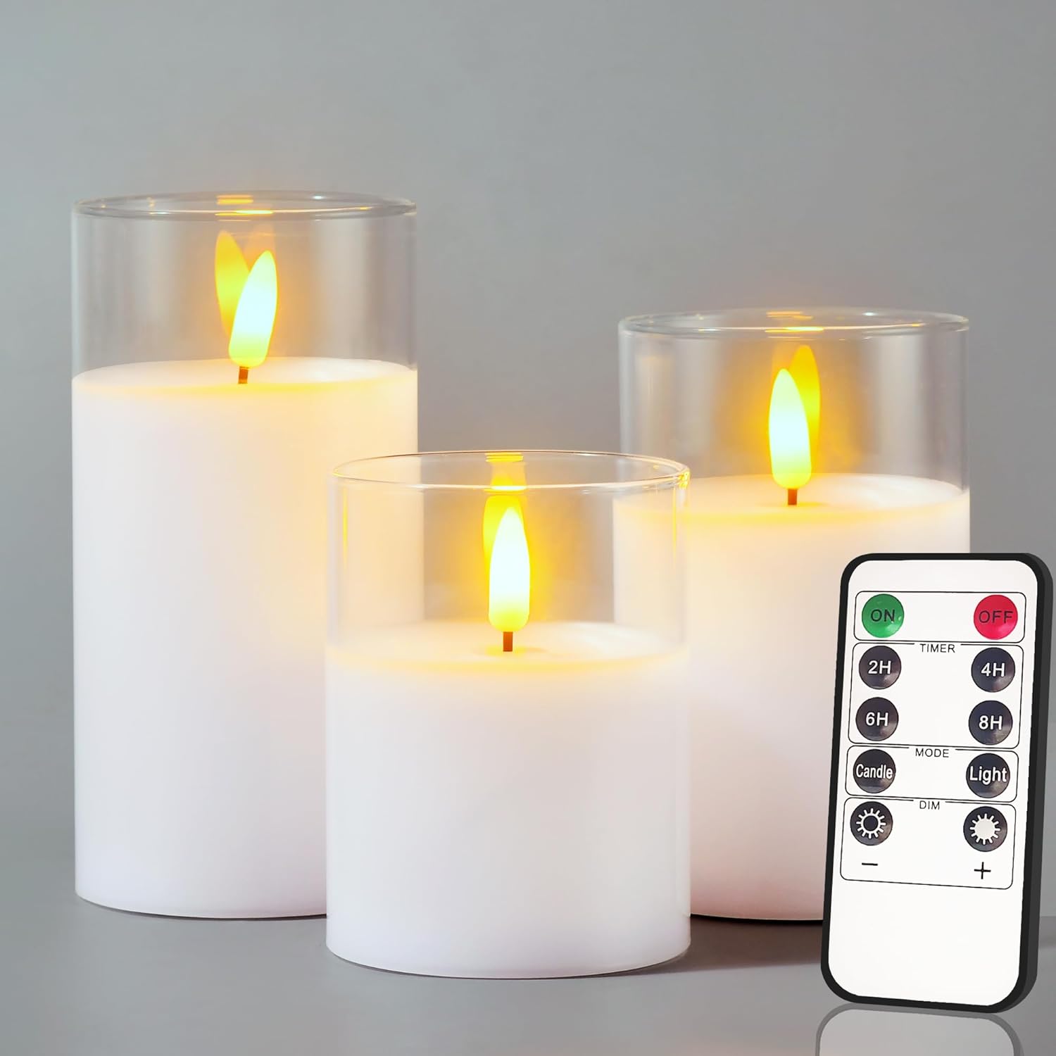 Glass Battery Operated LED Flameless Candles with...