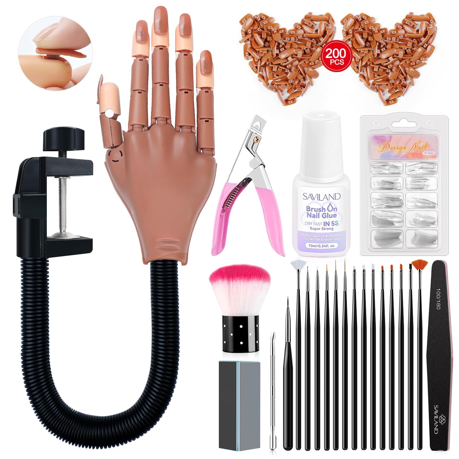Saviland Practice Hand for Acrylic Nails, Flexible Moveable Fake Hands, Manicure...