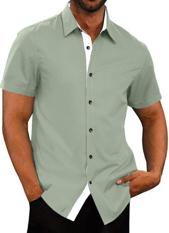 JMIERR Men's Casual Button Down Shirts Wrinkle-Free Short Sleeve Business Dress...