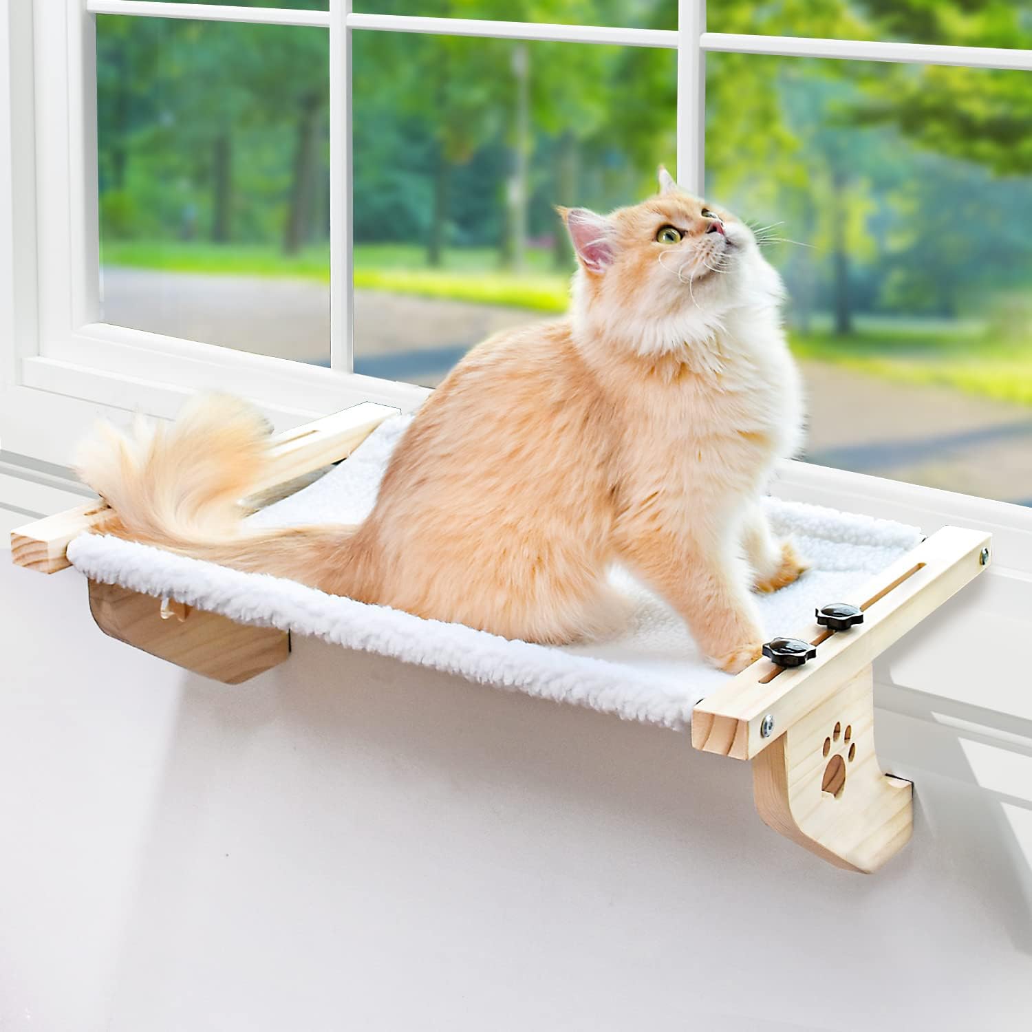 AMOSIJOY Cat Sill Window Perch Sturdy Cat Hammock Window Seat with Wood & Metal...