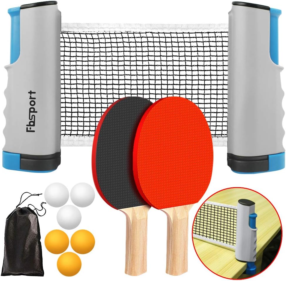 FBSPORT Ping Pong Paddle Set, Portable Table Tennis Set with Retractable Net,Rac...
