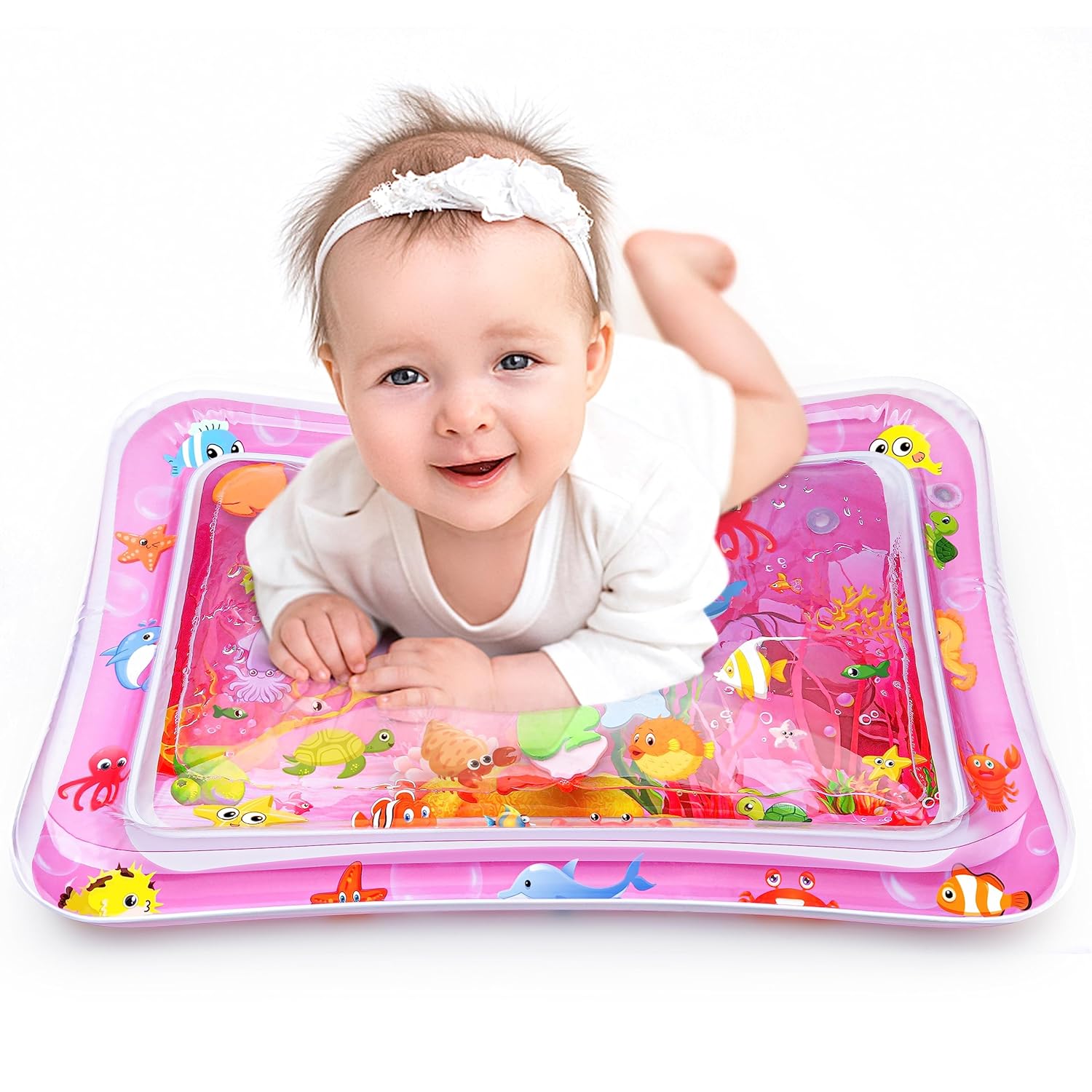 Tummy Time Water Mat for Girl, Water Play Mat for Babies Inflatable Tummy Time W...