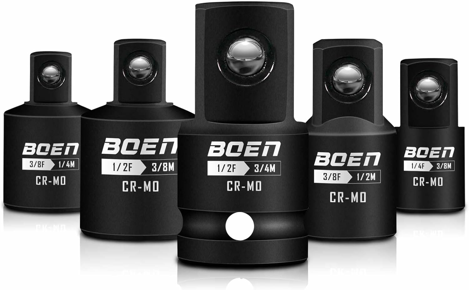 BOEN 5 Piece Impact Socket Adapter Set and Reducer Set, Standard SAE, 1/4", 3/8"...