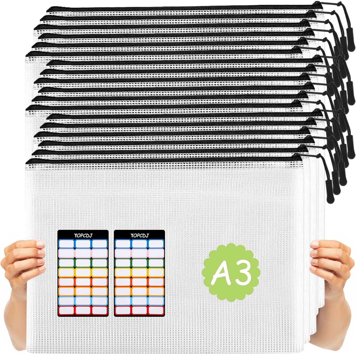 24pcs Mesh Zipper Pouch File Bags Puzzle Storage Bags, A3 17x12 Inches Large Reu...