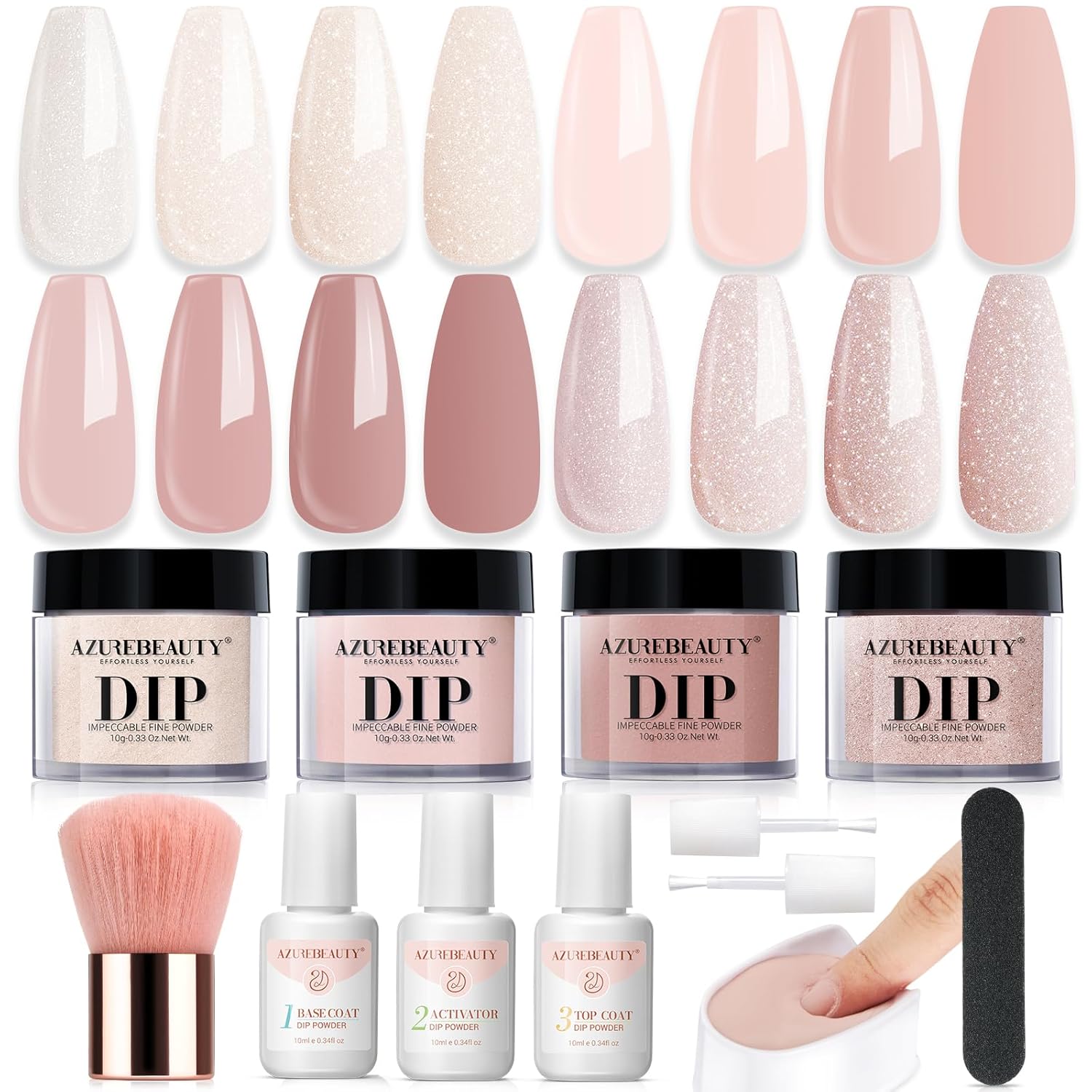AZUREBEAUTY Dip Powder Nail Kit Starter, All Season Nude Skin Glitter 4 Colors D...