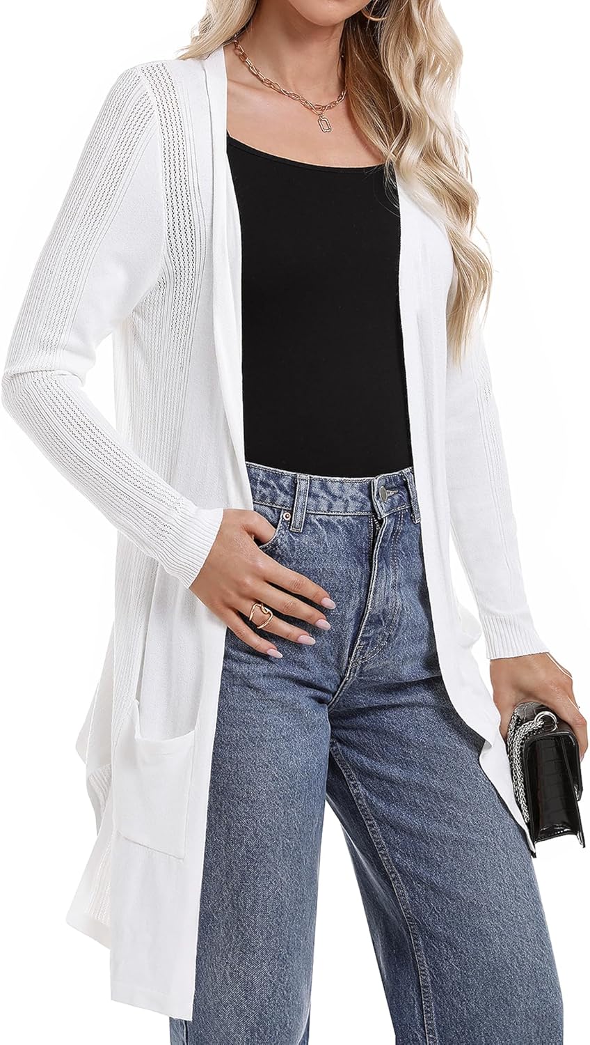 Totatuit Long Sleeve Cardigans Open Front Women Lightweight Knitted Longline Car...