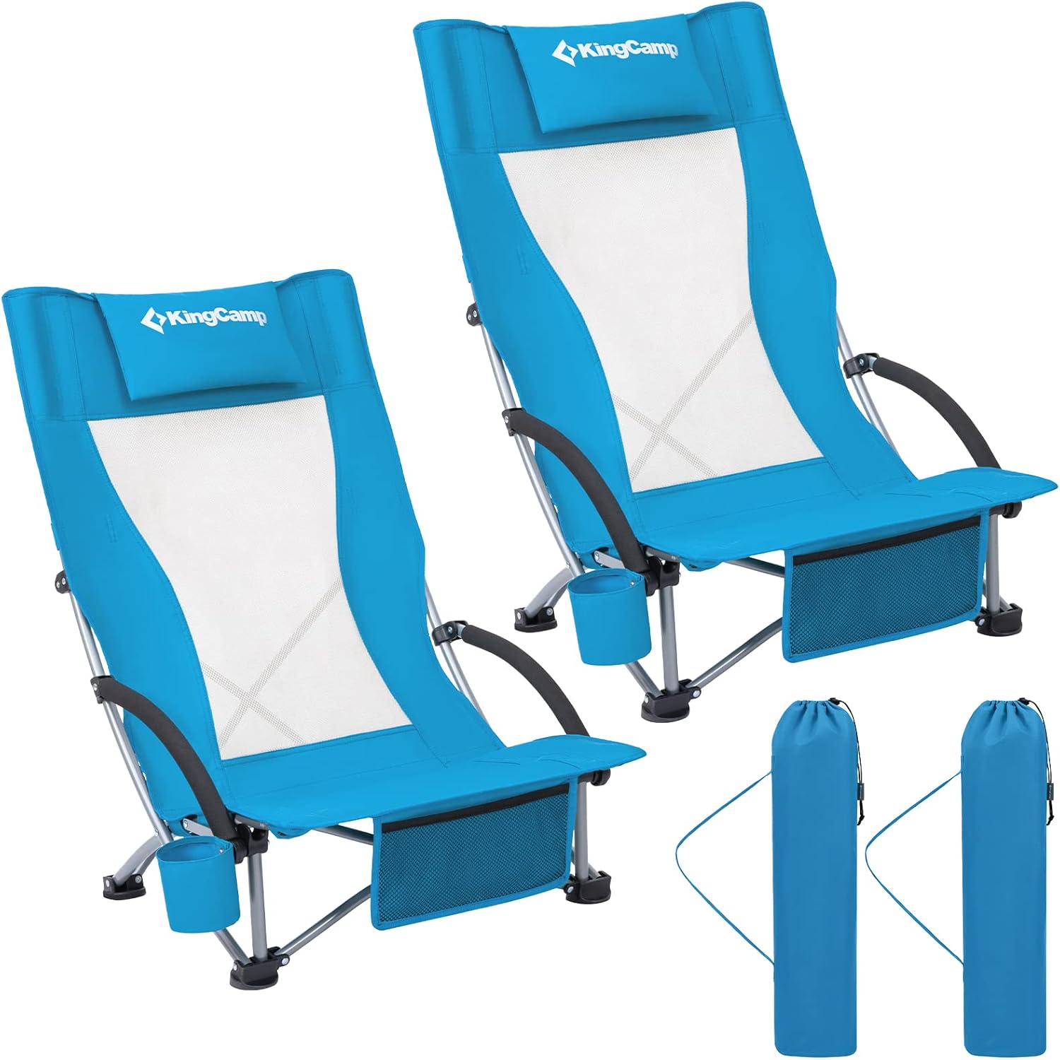 KingCamp Folding Backpack Beach Chair 2 Pack, Sturdy & Lightweight High Back Cam...
