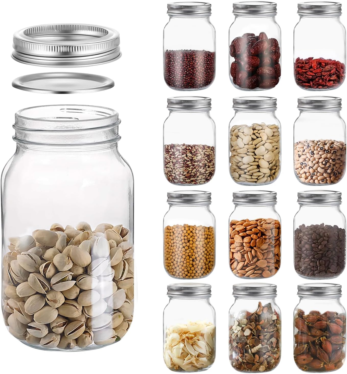 novelinks 32 OZ Clear Plastic Mason Jars with Airtight Lids - Plastic Mason Jars...