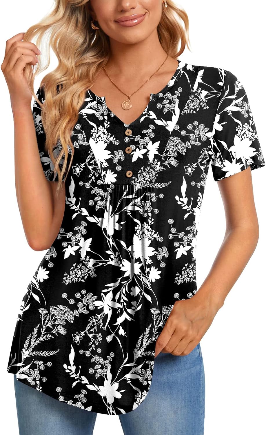 CATHY Womens V-neck Shirt, Special Short Sleeve Tunic Tops Henley, Innovative Bu...