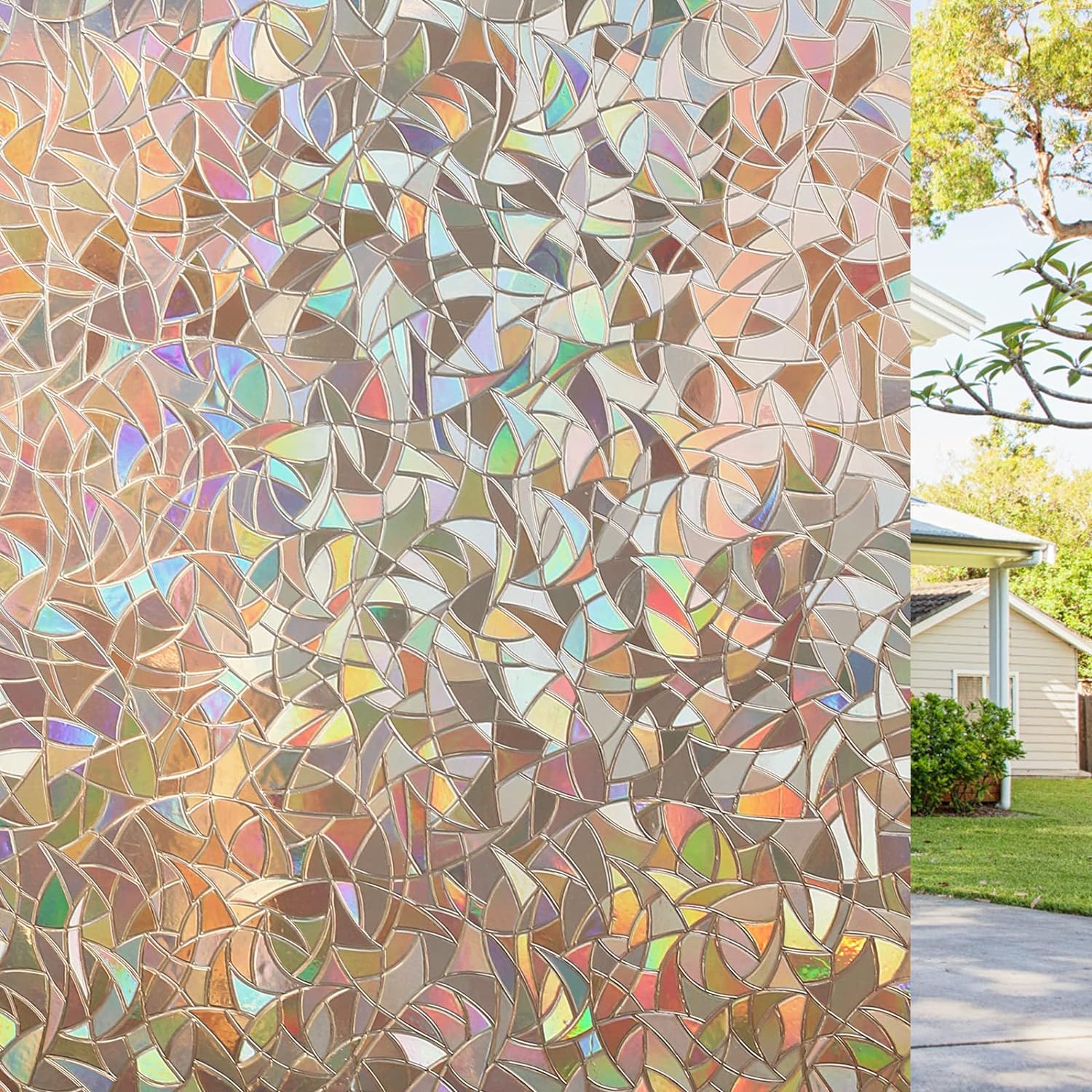 Haton Window Privacy Film, Rainbow Stained Glass Window Film, Decorative Window...