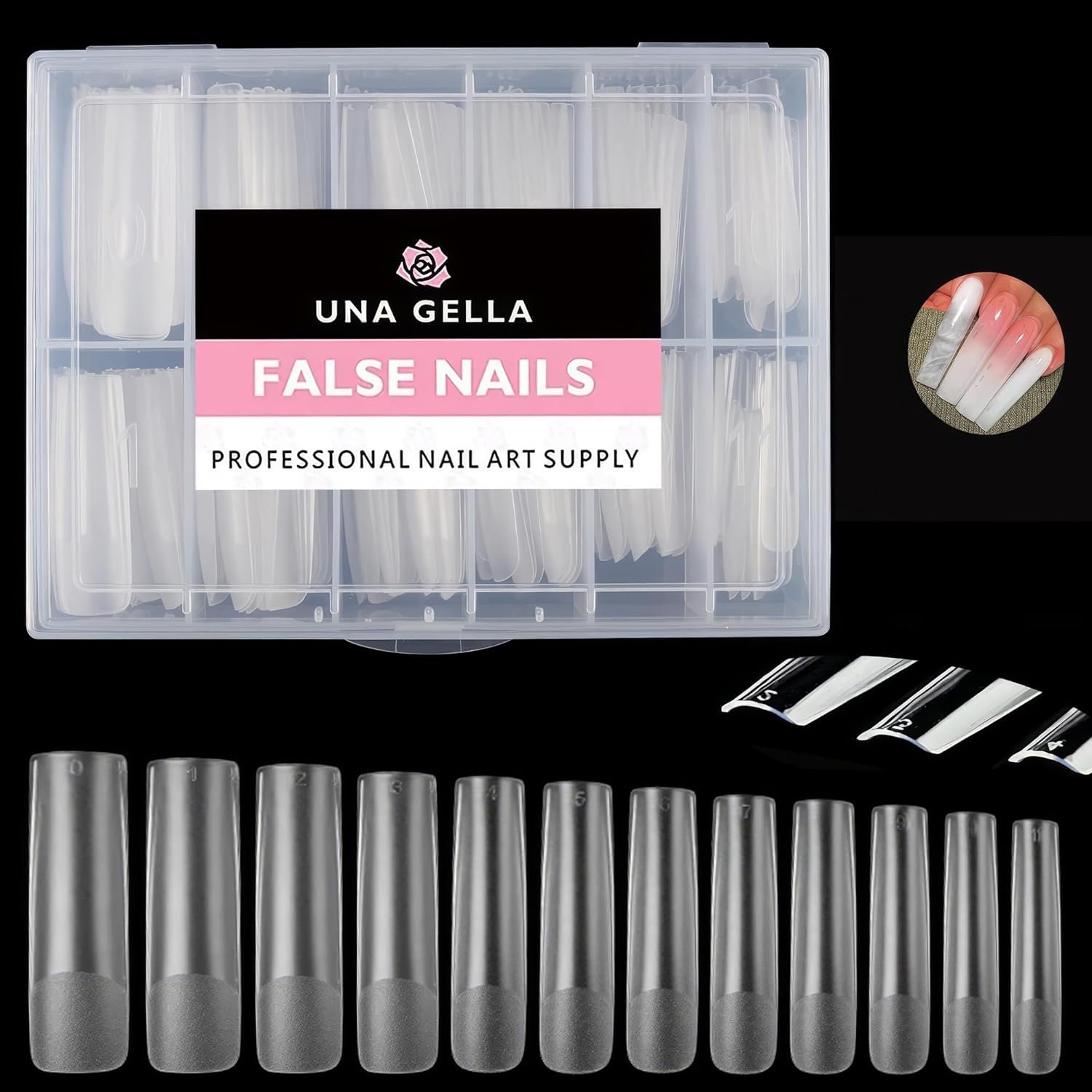 UNA GELLA Full Square Gel Fake Nails Pre-file 120pcs Long Press On Nails Tips XX...