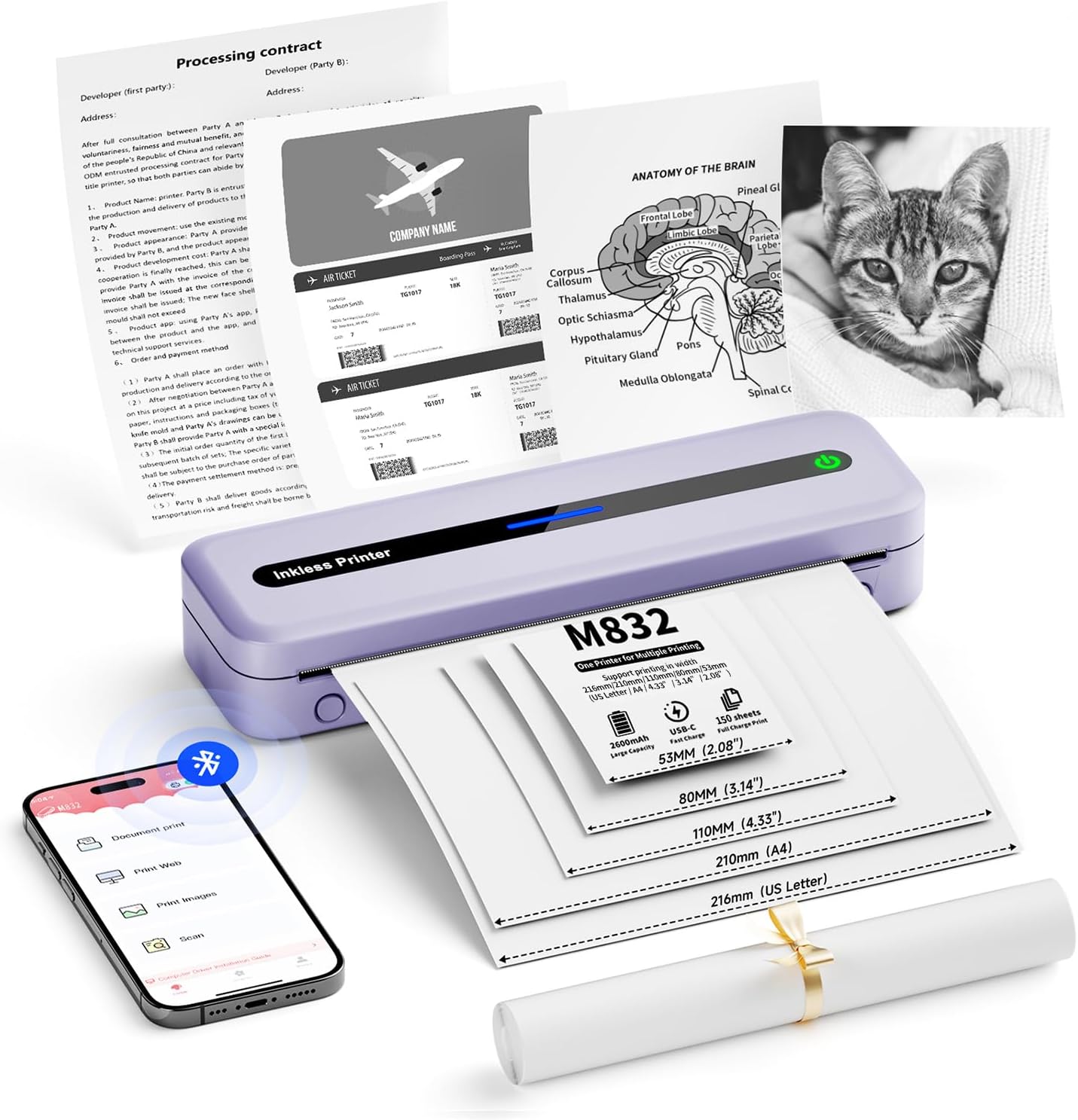Itari Portable Printer, Special Wireless Bluetooth Thermal Printer A4, High-Qual...