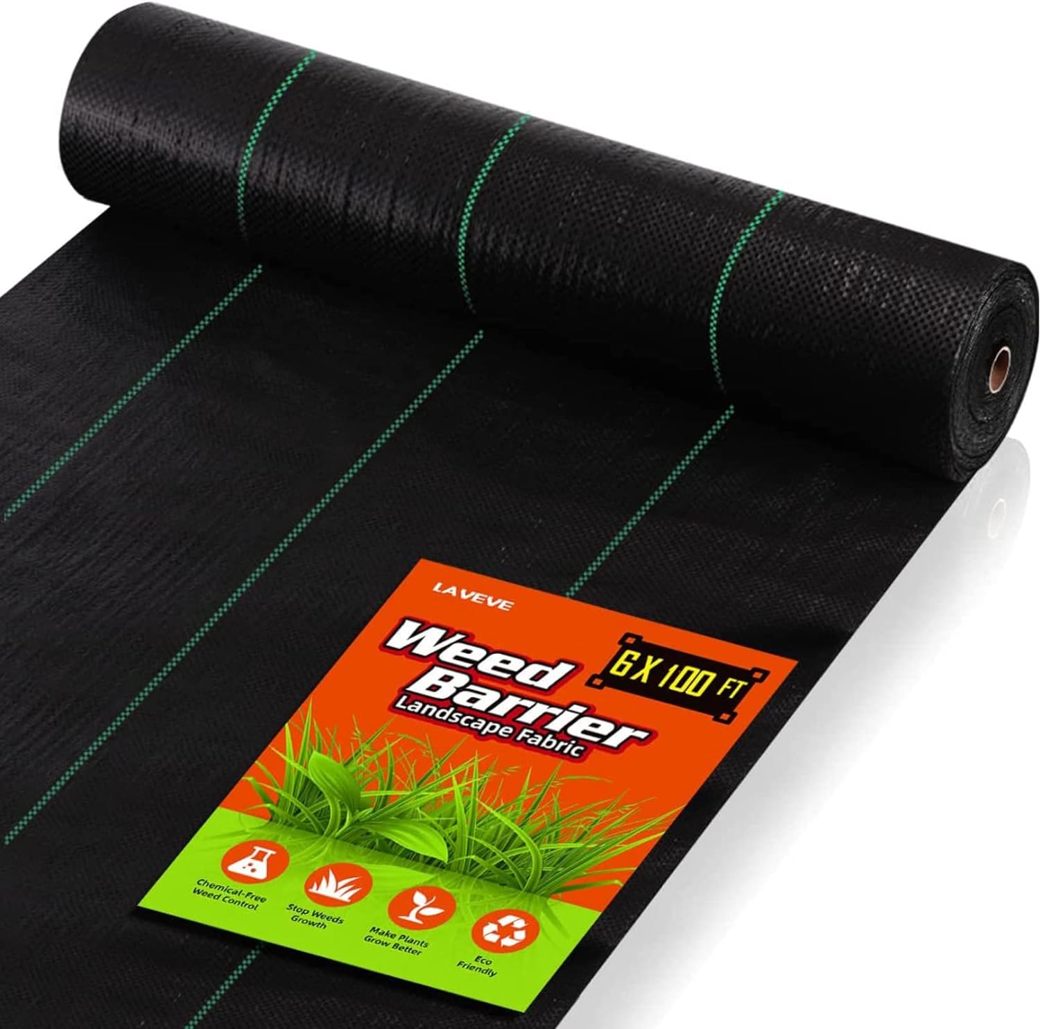 LAVEVE 6FT x 100FT Weed Barrier Landscape Fabric, 3.2oz Premium Heavy-Duty Garde...