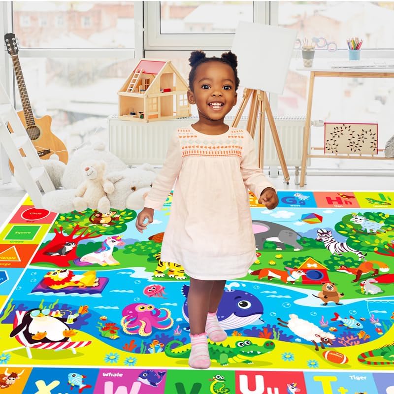 QUOKKA Giant Baby Play Mat for Floor - 112x80 in Plush ABC Playmat for Toddlers...