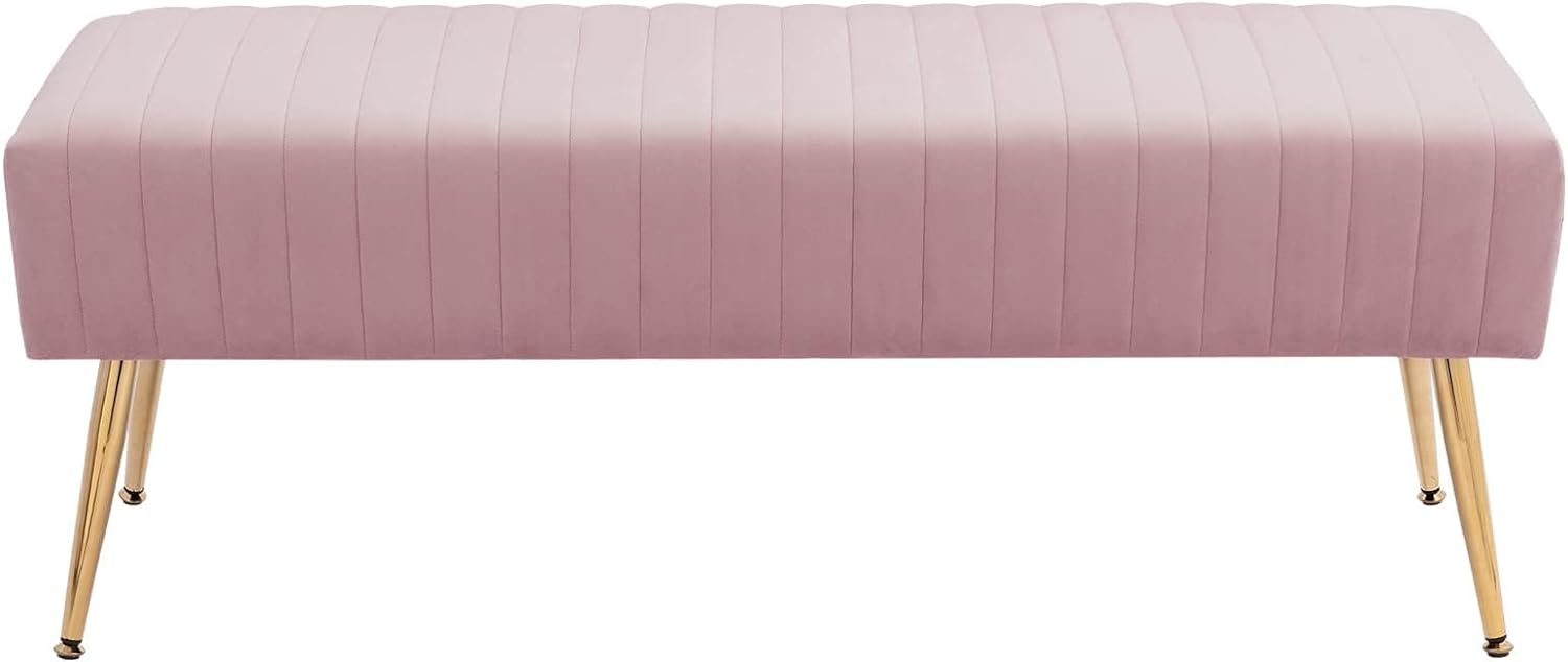 Furniliving 44 Inch Velvet Bench, Special Upholstered Tufted Striped Fabric Bedr...