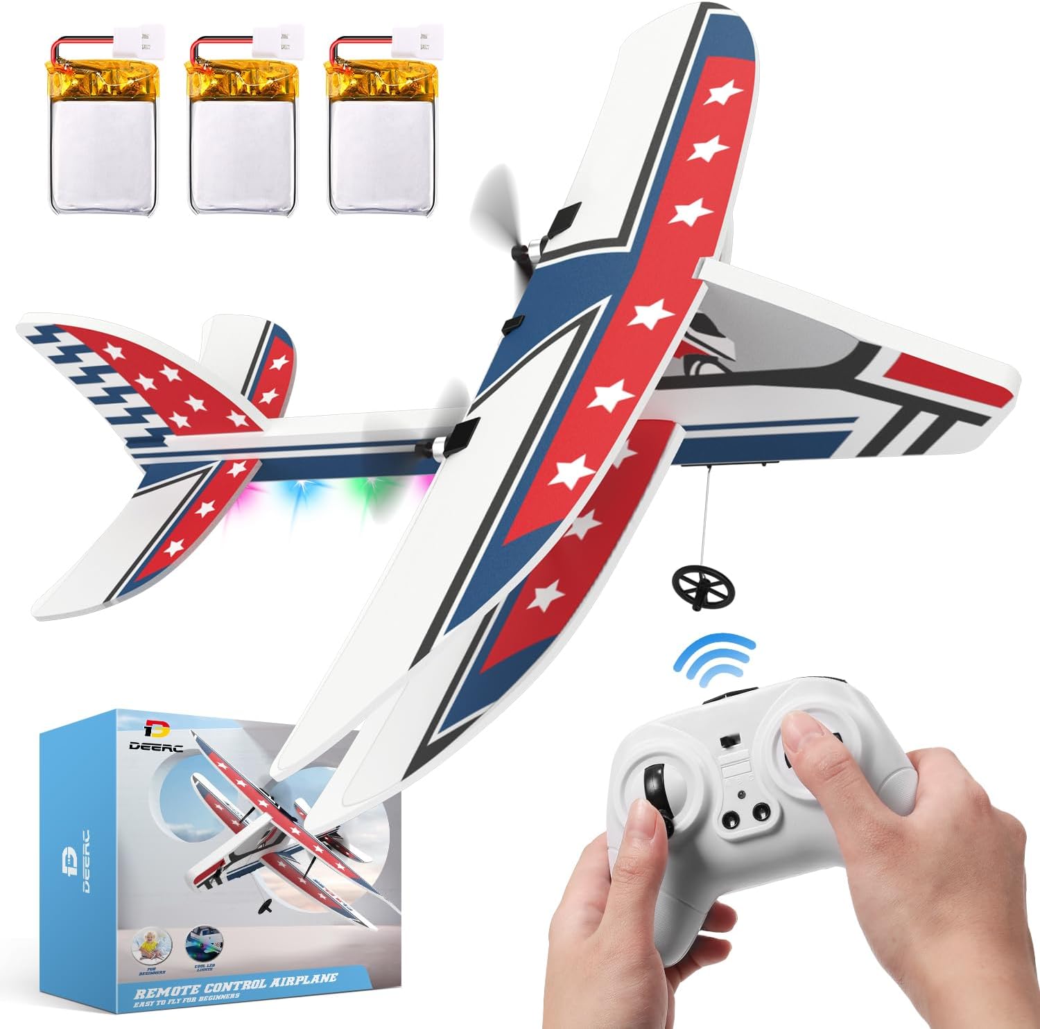 DEERC RC Plane, 2.4GHZ Remote Control Airplane W/ 3 Batteries & 6-axis Gyro Stab...