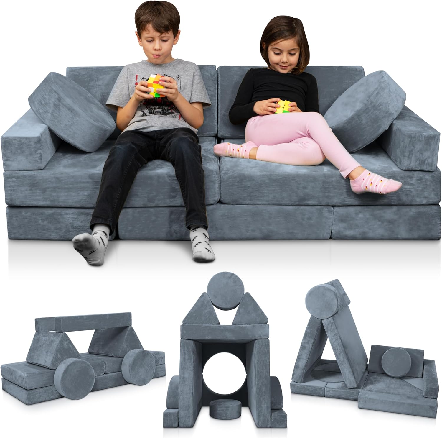 Lunix LX15 14pcs Modular Kids Play Couch, Child Sectional Sofa, Fortplay Bedroom...