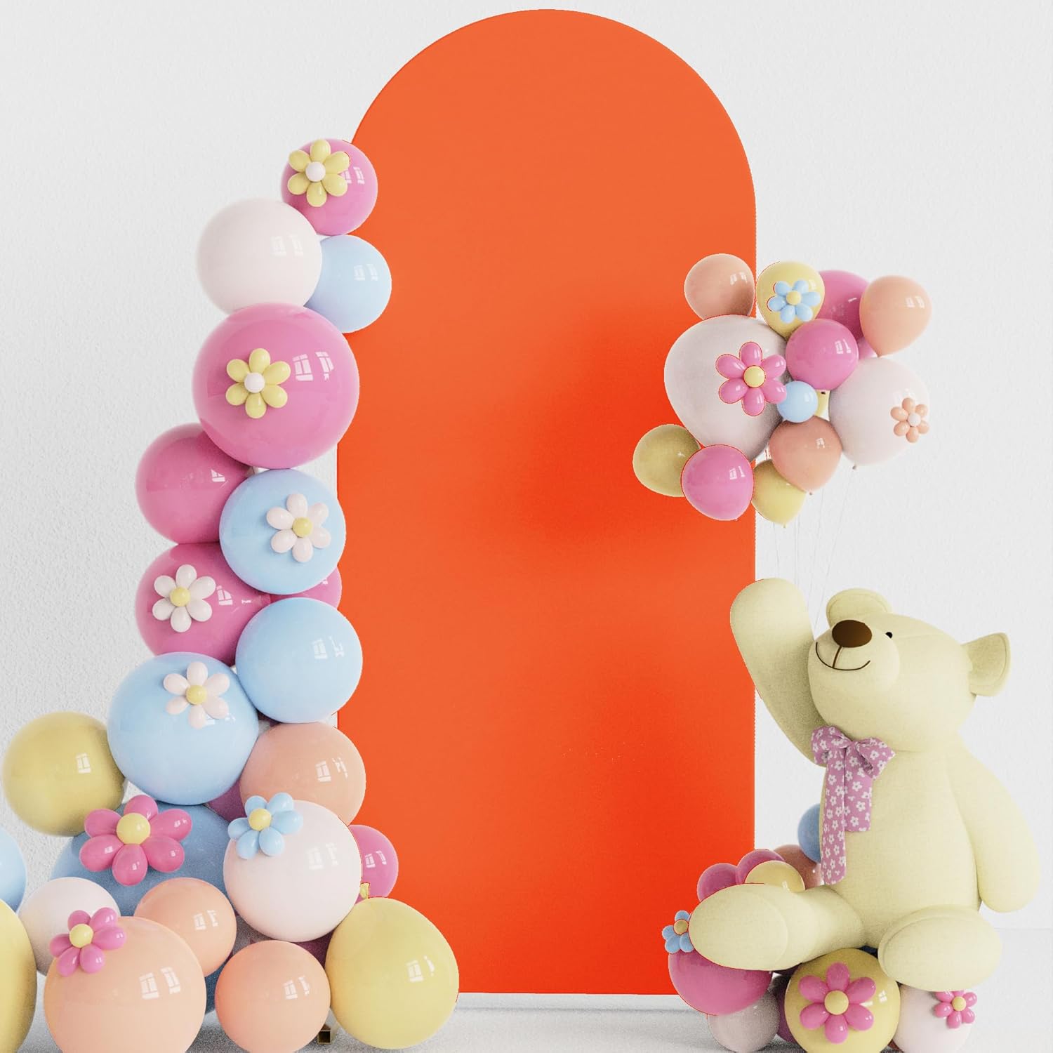 Putros Wedding Arch Cover 4FT OrangeRed Spandex Fitted Arch Cover for Round Top...